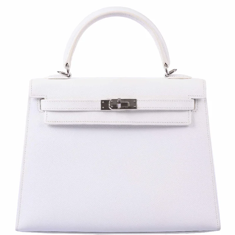 Hermès Kelly 25 Sellier White Epsom Palladium Hardware