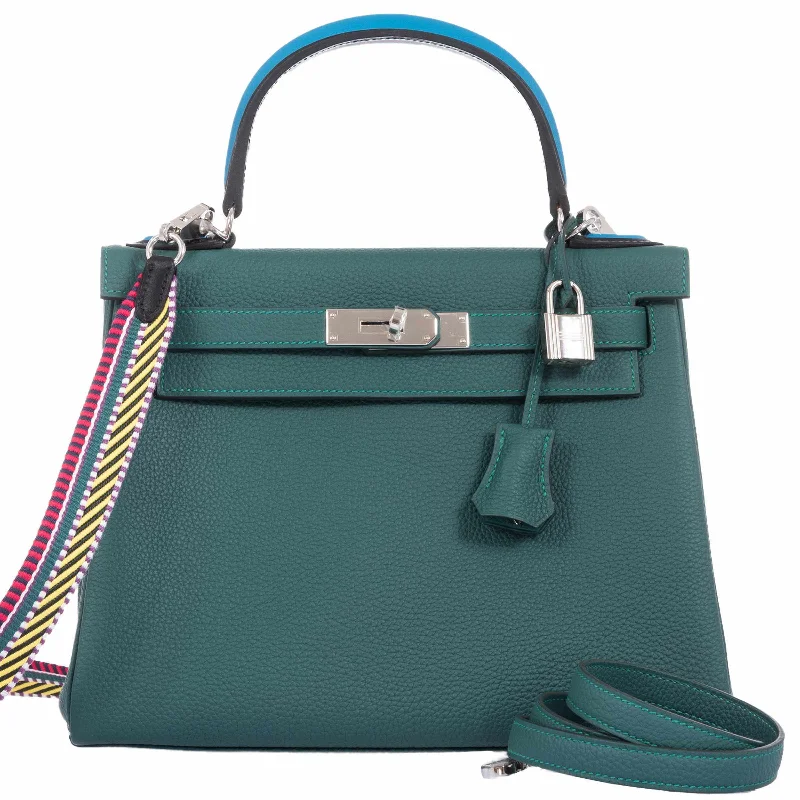 Hermès Kelly 28 Au Trot Malachite Turquoise + Black Handle Togo Palladium - Special Edition