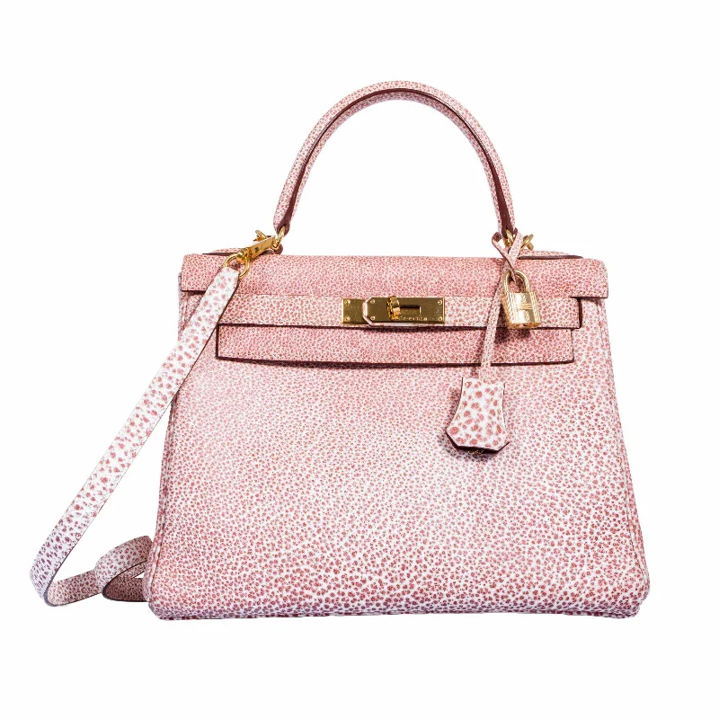 Hermès Kelly 28 Dalmatian Pink Buffalo Gold Hardware