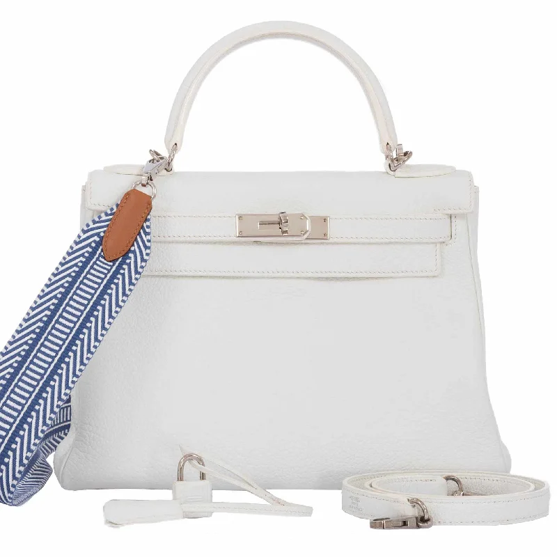 Hermès Kelly 28 Retourne White Clemence Palladium Hardware