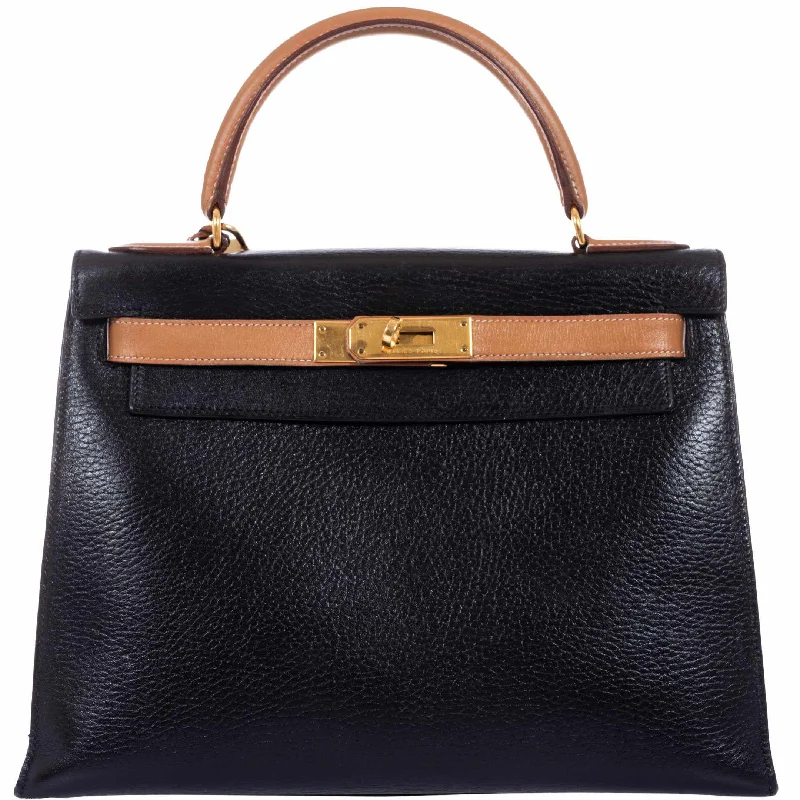 Hermès Kelly 28 Sellier Black And Barenia Ardennes Gold Hardware