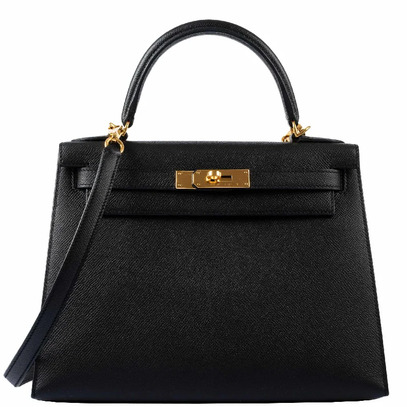 Hermès Kelly 28 Sellier Black Epsom Gold Hardware