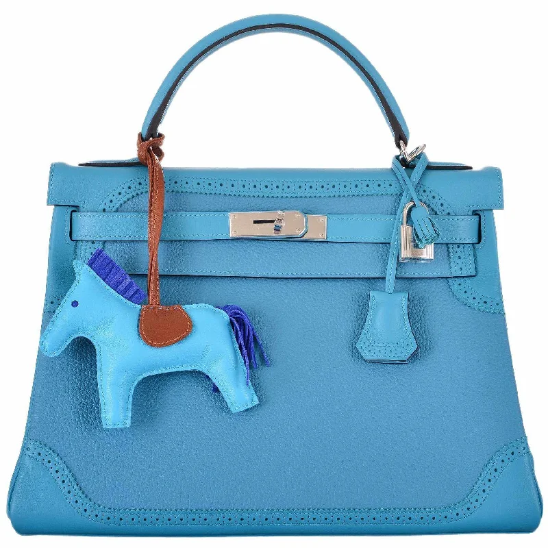 Hermès Kelly 32 Ghillies Turquoise Clemence And Swift Palladium Hardware