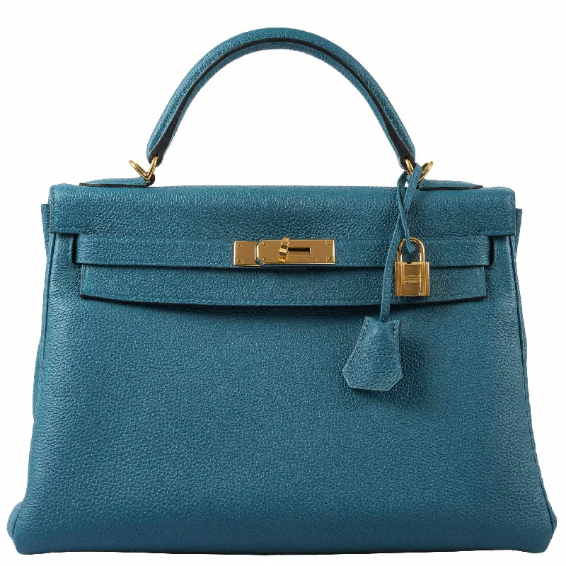 Hermès Kelly 32 Retourne Blue Cobalt Togo Gold Hardware