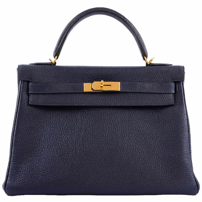 Hermès Kelly 32 Retourne Blue Indigo Togo Gold Hardware