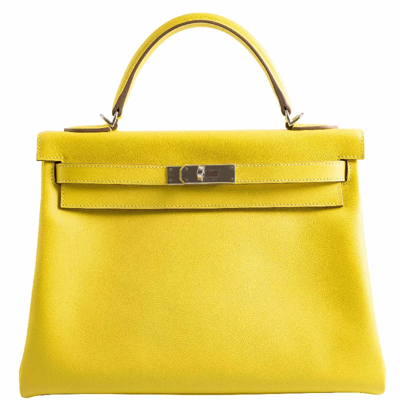 Hermès Kelly 32 Retourne Lime Evercolor Palladium Hardware - 2019