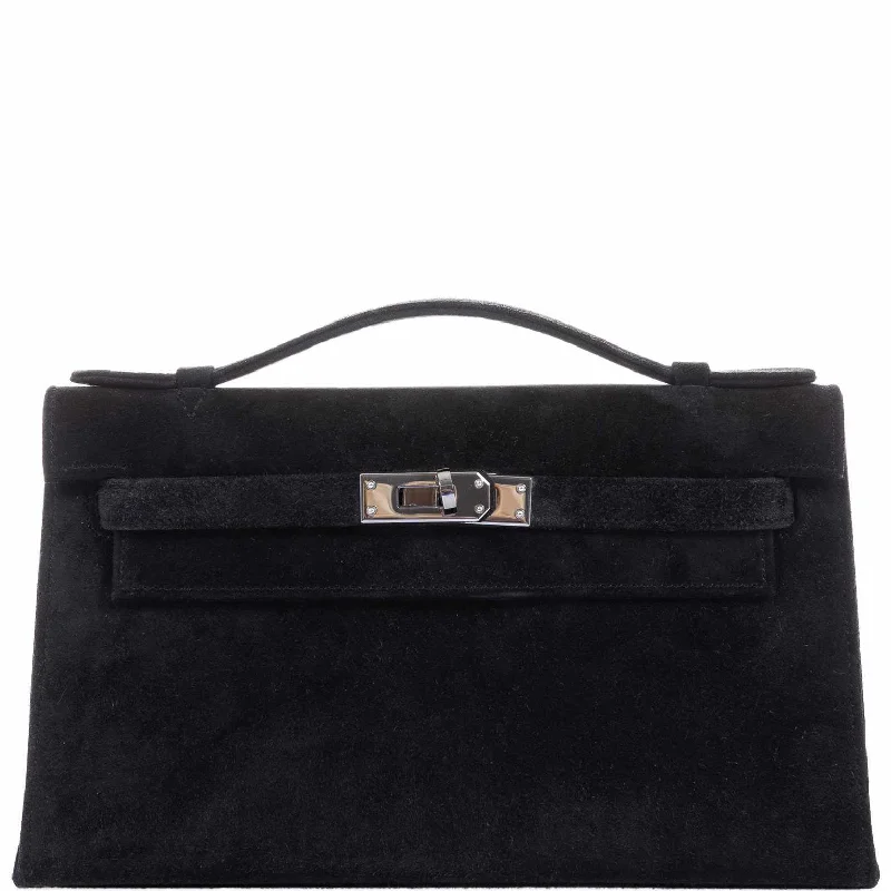 Hermès Kelly Doblis Mini Pochette Black Veau Suede Palladium Hardware