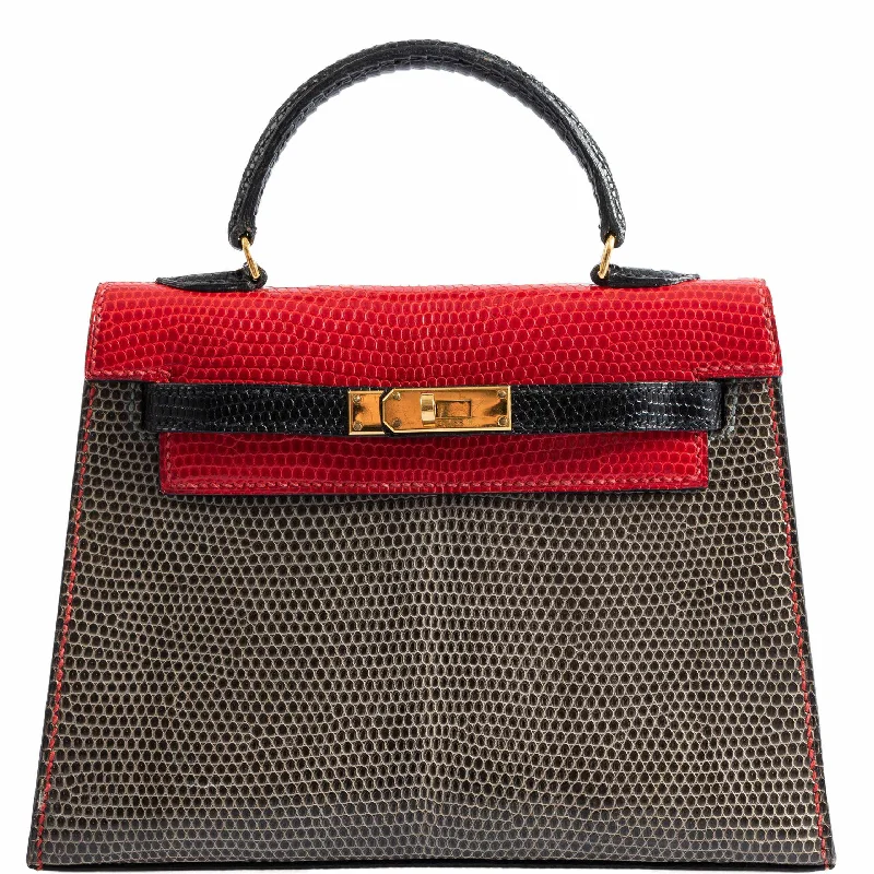 Hermès Kelly Micro Mini Sellier 15 Rouge Vif, Gris Fonce & Noir Lizard Gold Hardware - 1992