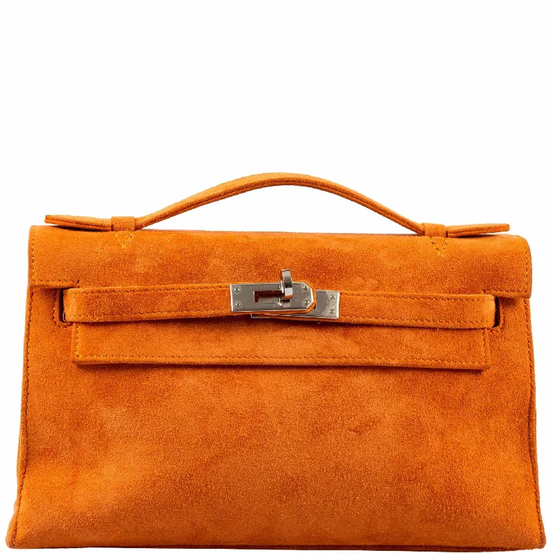 Hermès Kelly Mini Pochette Orange Veau Doblis Suede Palladium Hardware