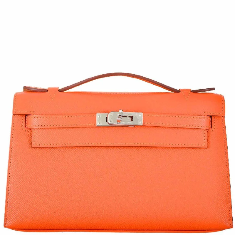 Hermès Kelly Pochette Feu Fire Orange Epsom Palladium Hardware