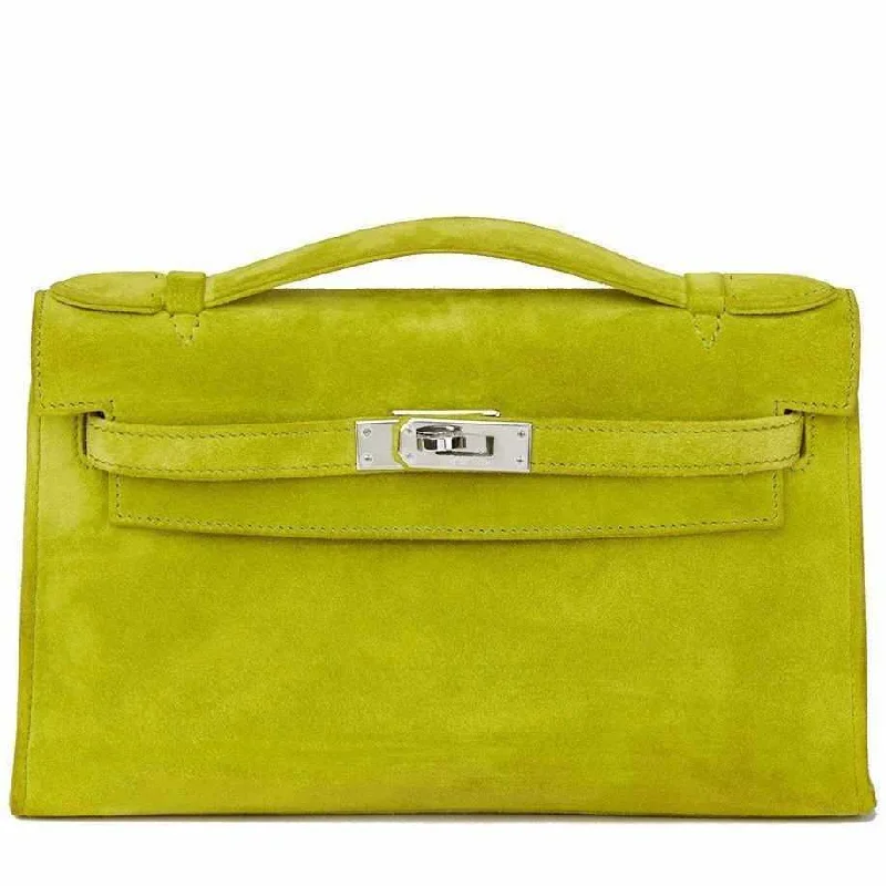 Hermès Kelly Pochette Vert Anis Veau Doblis Suede Palladium Hardware