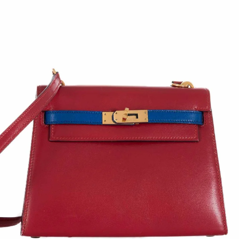 Hermès Mini Kelly 20 Sellier Vintage Rouge Vif And Blue Sapphire Shoulder Bag Rare Two Tone