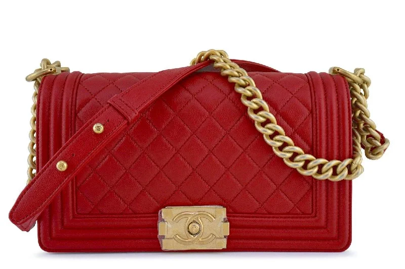 New 17A Chanel Red Boy Classic Flap, Medium Caviar Bag 62350