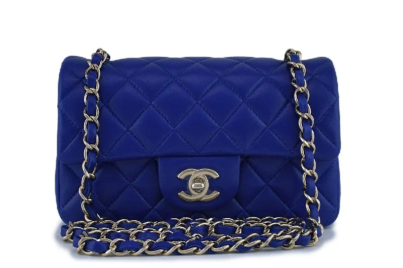 New 17B Chanel Blue Classic Quilted Rectangular Mini 2.55 Flap Bag GHW