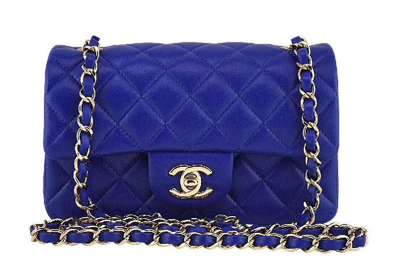 New 17B Chanel Blue Electric Classic Quilted Mini 2.55 Flap Bag GHW