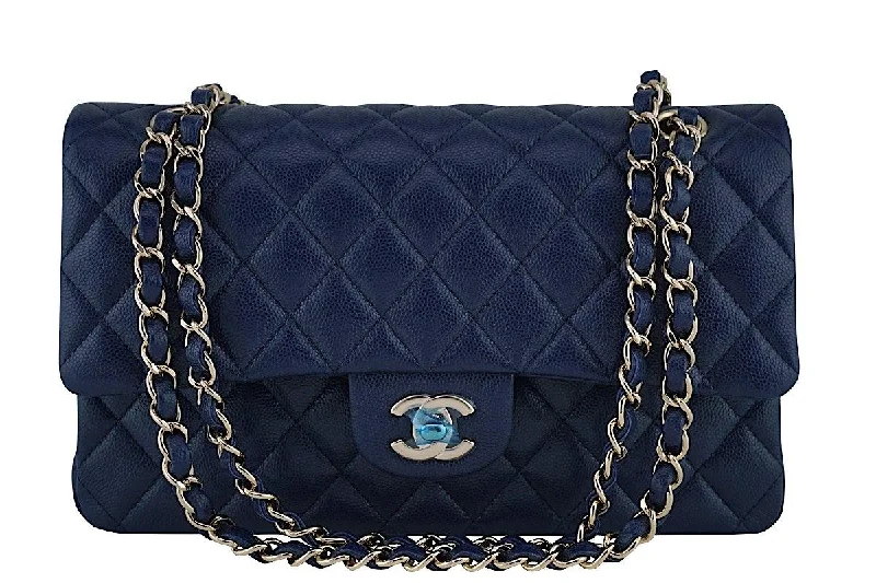 New 17B Chanel Navy Blue Caviar Medium Classic 2.55 Double Flap Bag