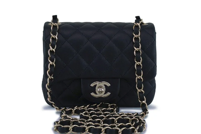 New 18C Chanel Black Classic Quilted Square Mini 2.55 Flap Bag GHW