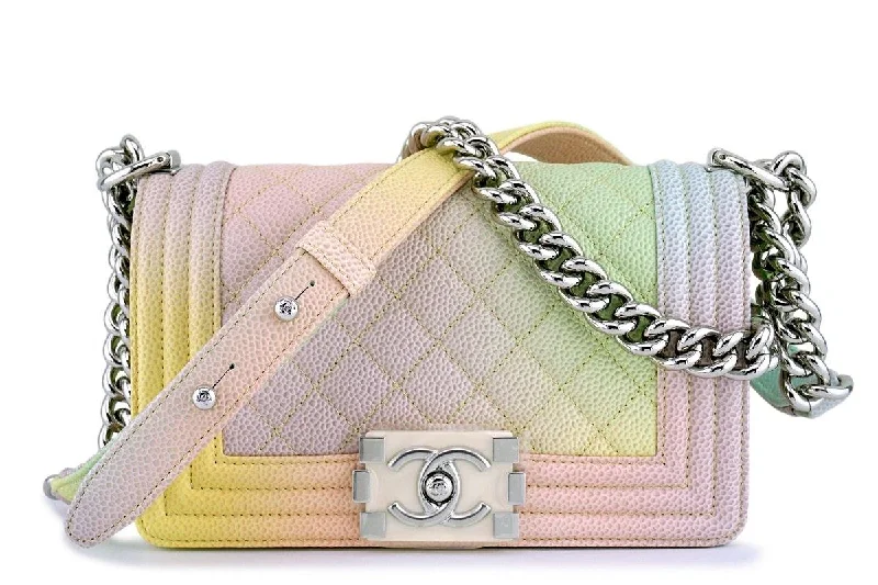 New 18P Chanel Pastel Rainbow Caviar Classic Boy Flap Bag