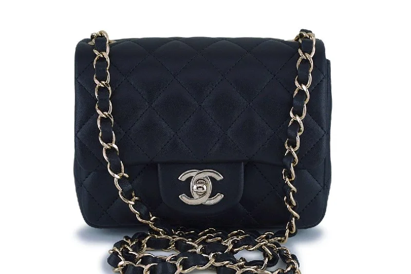 New Chanel Black Classic Quilted Square Mini 2.55 Flap Bag GHW