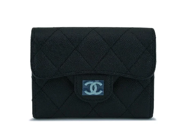 New Chanel Black Medium Caviar Card Holder Wallet Case SHW