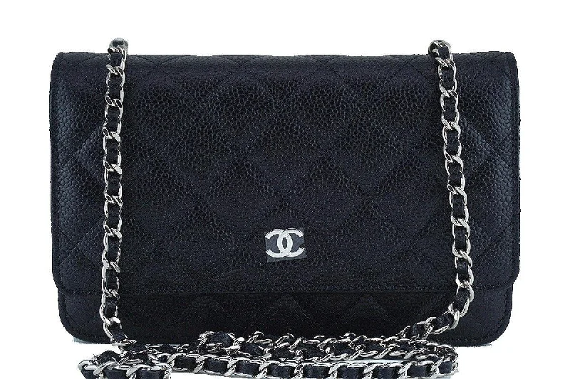 NIB Chanel Black Caviar Classic Quilted WOC Wallet on Chain Flap Bag SHW