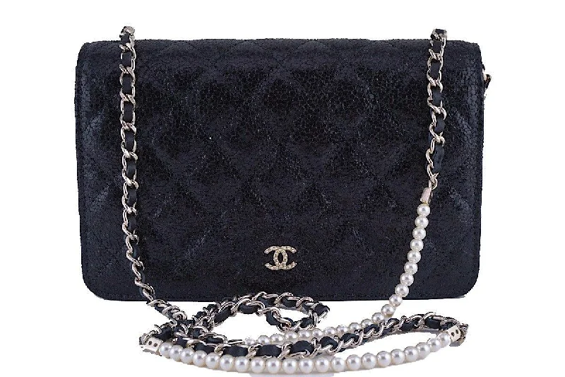 NIB Chanel Black Rare Fantasy Pearls Wallet on Chain WOC Flap Bag