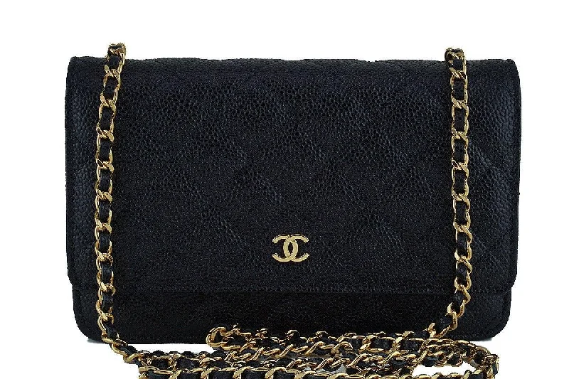 NIB Chanel Caviar Black Classic Quilted WOC Wallet on Chain Flap Bag, GHW