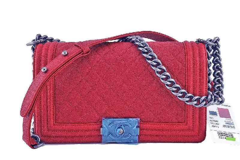 NWT 16A Chanel Red Caviar Boy Classic Flap, Medium Bag