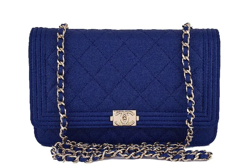 NWT 16B Chanel Caviar Blue Boy Classic Quilted WOC Wallet on Chain Flap Bag