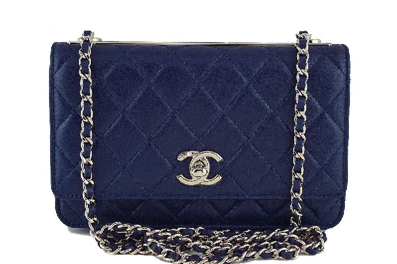 NWT 16K Chanel Blue Trendy CC Classic Wallet on Chain WOC Flap Bag Rare