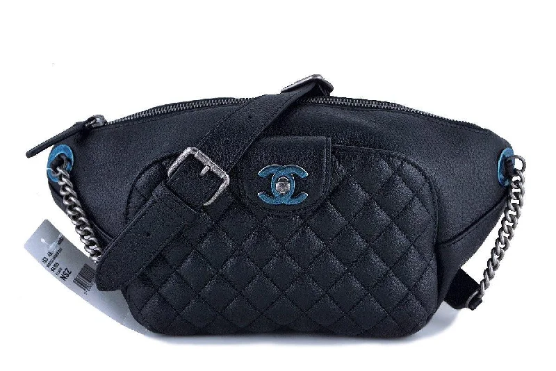 NWT 16S Chanel Black Calfskin Quilted Classic Fanny Pack Bag