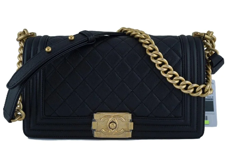 NWT 17A Chanel Black Boy Classic Flap Medium Caviar Bag