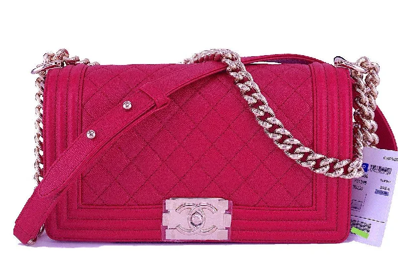 NWT 17P Chanel Caviar Fuchsia Pink Boy Classic Flap, Medium Bag