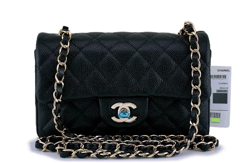 NWT 18S Chanel Black Caviar Classic  Rectangular Mini 2.55 Flap Bag GHW