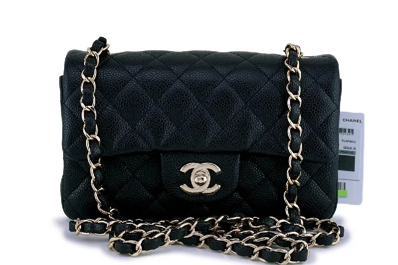 NWT 18S Chanel Black Caviar Classic Rectangular Mini Flap Bag GHW