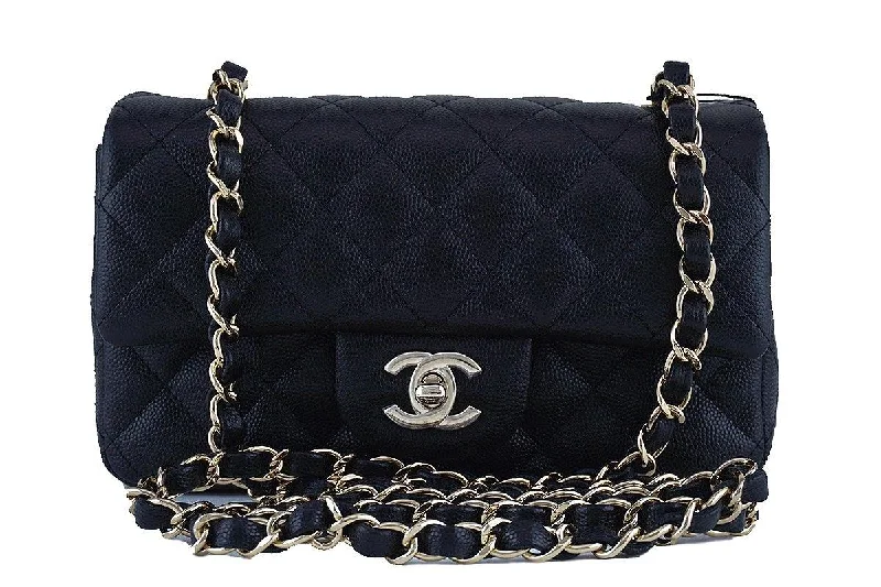 NWT Chanel Black Caviar Classic Quilted Rectangular Mini 2.55 Flap Bag GHW