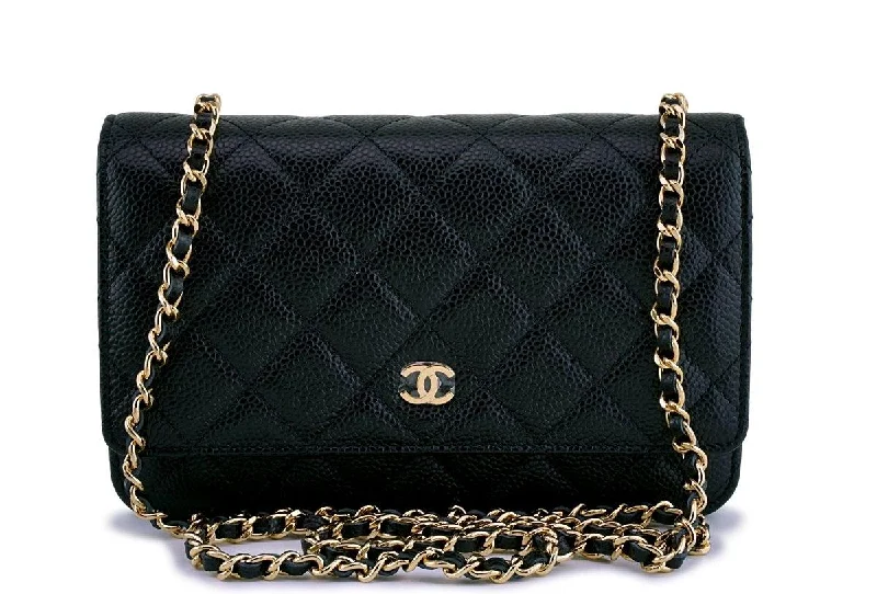 NWT Chanel Black Caviar Classic Quilted WOC Wallet on Chain Flap Bag GHW