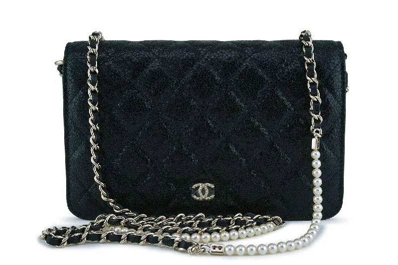 NWT Chanel Black Rare Fantasy Pearls Wallet on Chain WOC Flap Bag