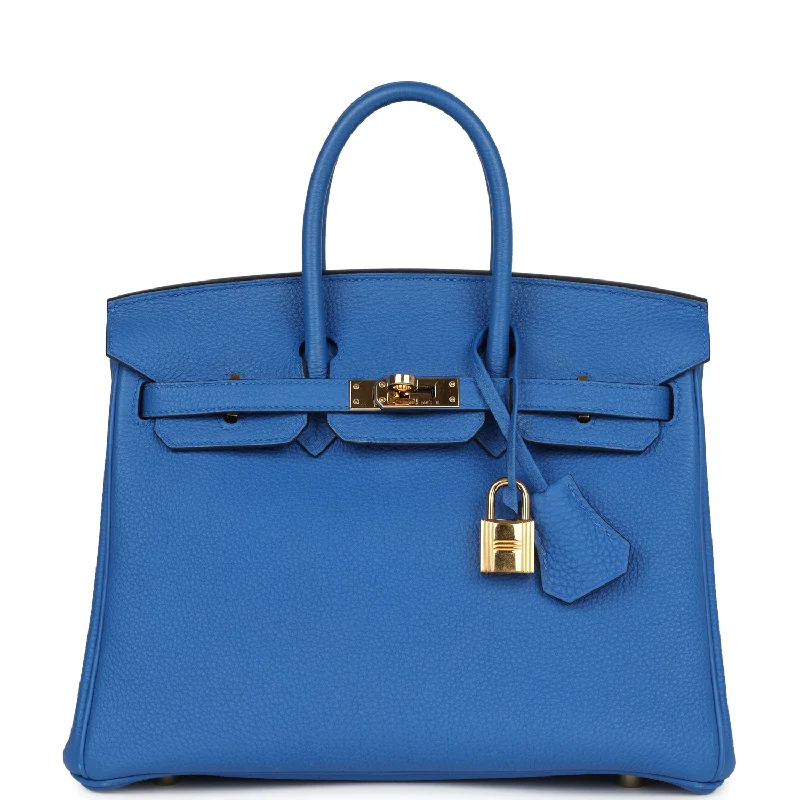 Pre-owned Hermes Birkin 25 Bleu Zellige Togo Gold Hardware