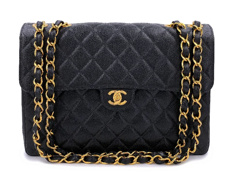 Chanel 1998 Vintage Black Caviar Jumbo Classic Flap Bag 24k GHW