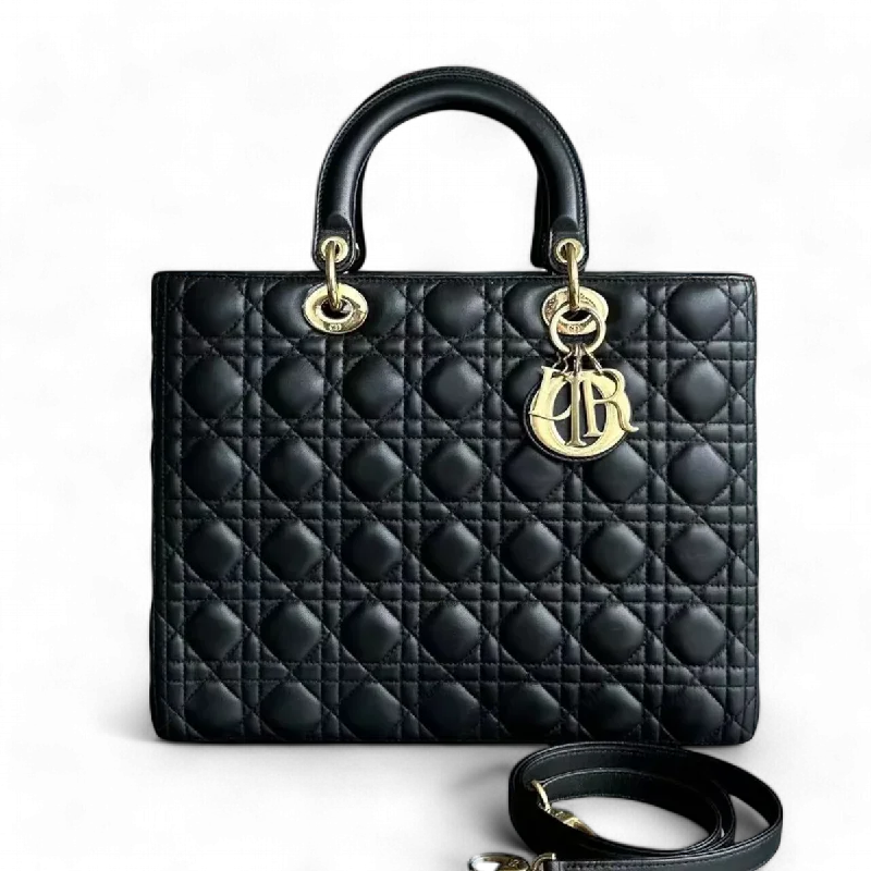 Dior Lady Large Cannage Lambskin Black Golden Hardware