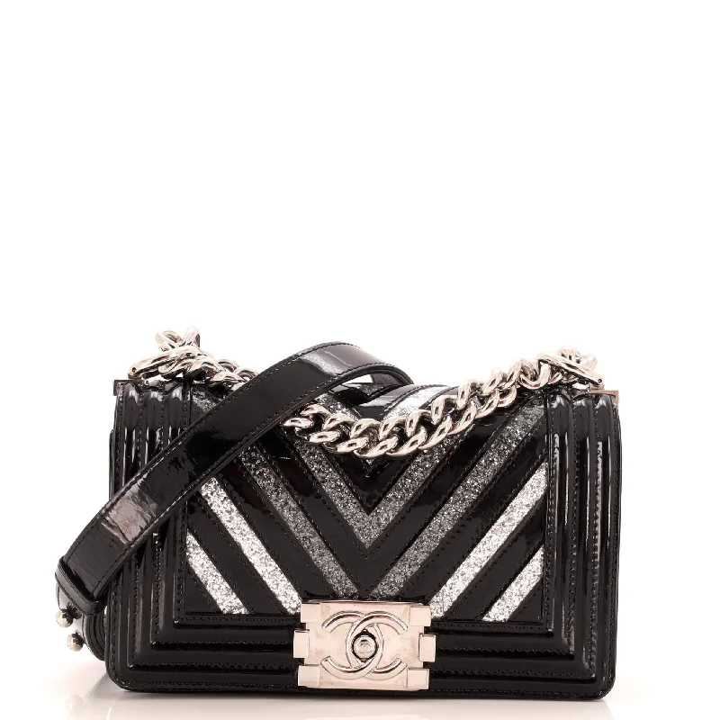 Boy Flap Bag Chevron Patent with Glitter PVC Small