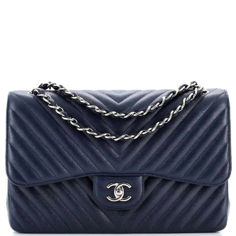 Classic Double Flap Bag Chevron Caviar Jumbo