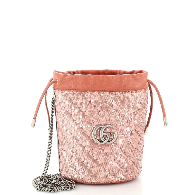 GG Marmont Bucket Bag Diagonal Quilted Sequins Mini