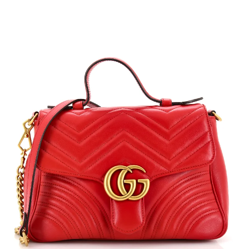 GG Marmont Top Handle Flap Bag Matelasse Leather Small